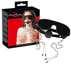 Mask with Ball Gag & Nipple Clamps